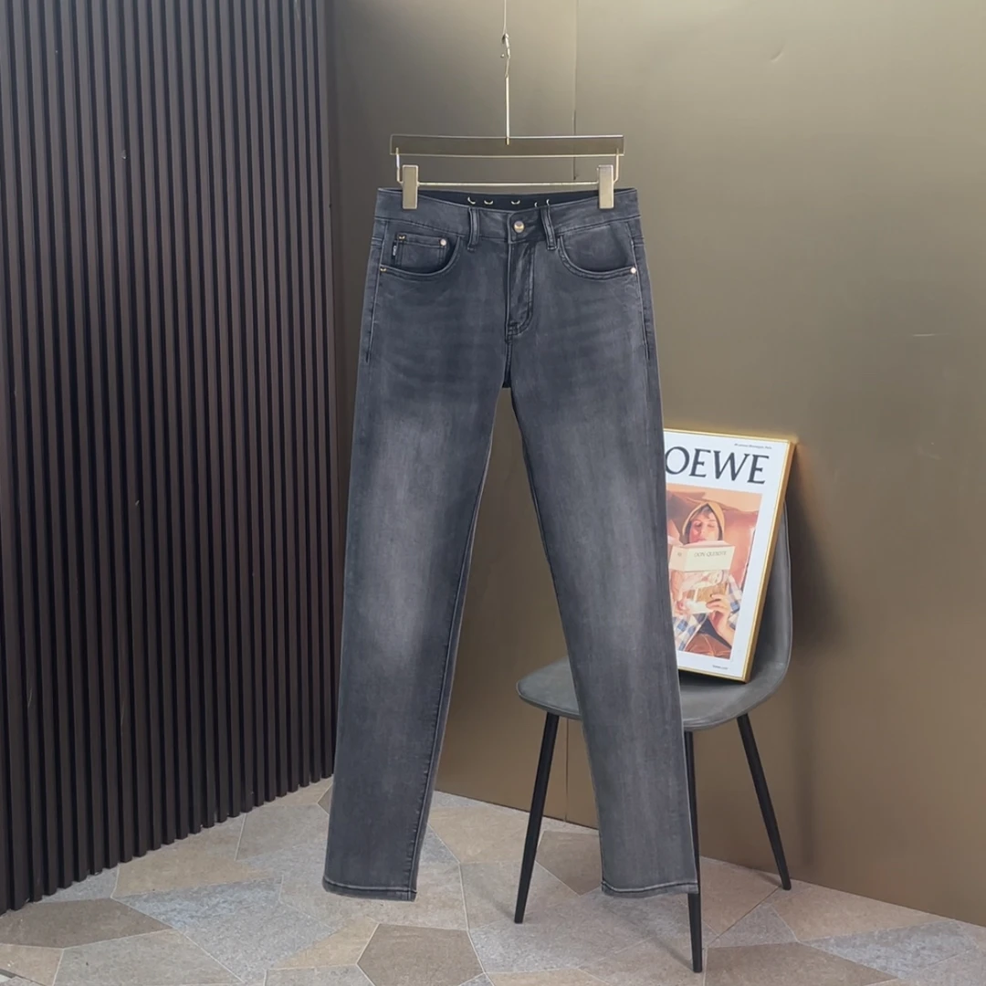 2025春夏男士牛仔裤高端轻奢烟灰色简约百搭弹力修身小直筒长裤