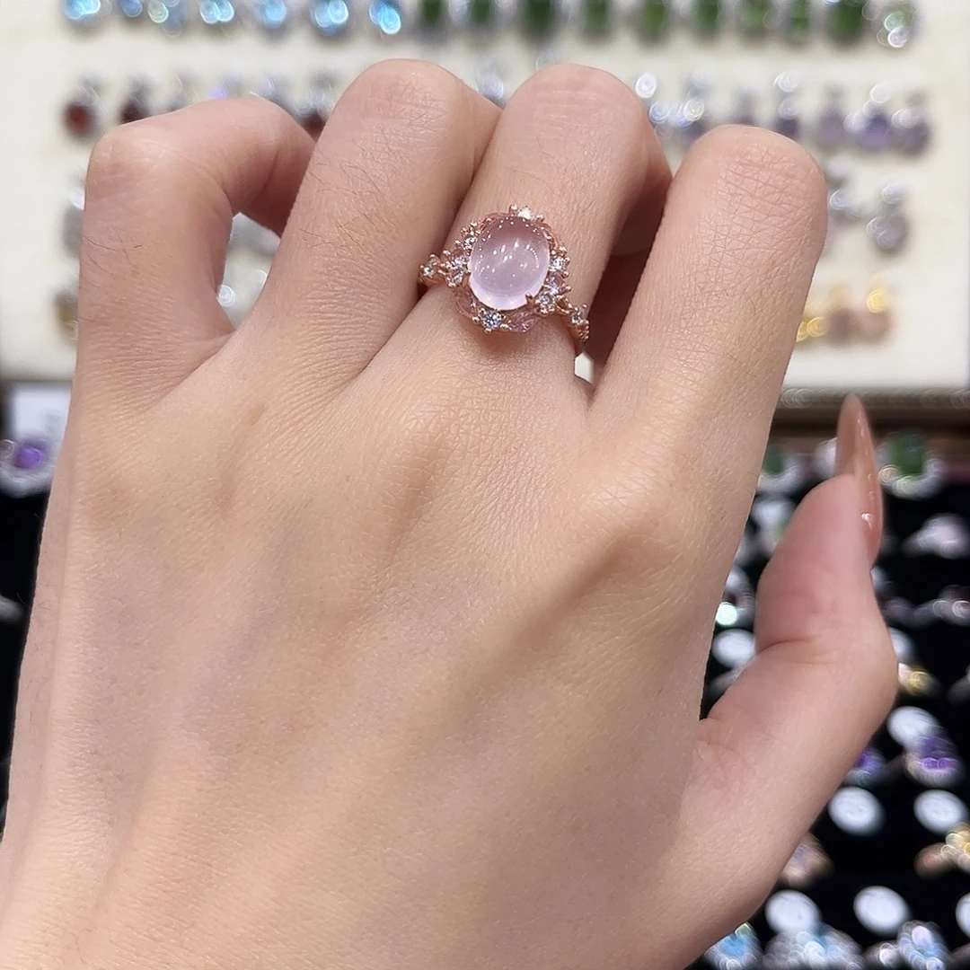 银S925镶嵌戒指芙蓉石金托不保色