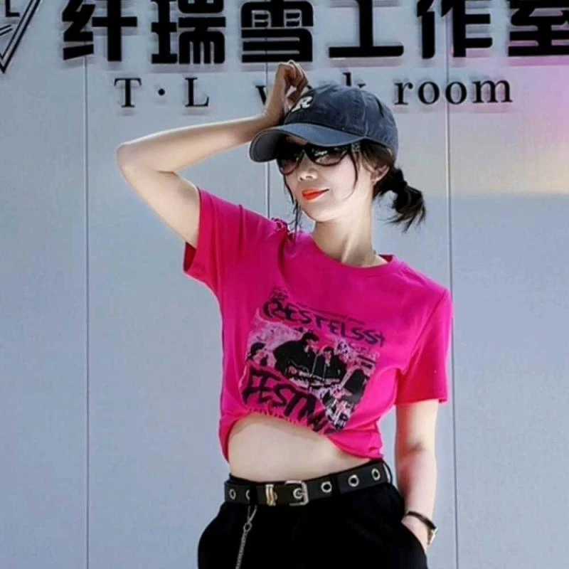 短款洋气运动上衣女短袖曳步舞广场舞服装跳舞衣服时尚百搭