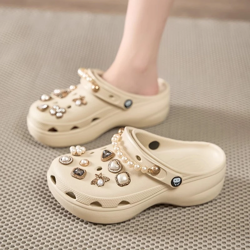 (增高4.1CM）云朵洞洞鞋时尚百搭厚底沙滩拖鞋增高防滑外穿包头拖