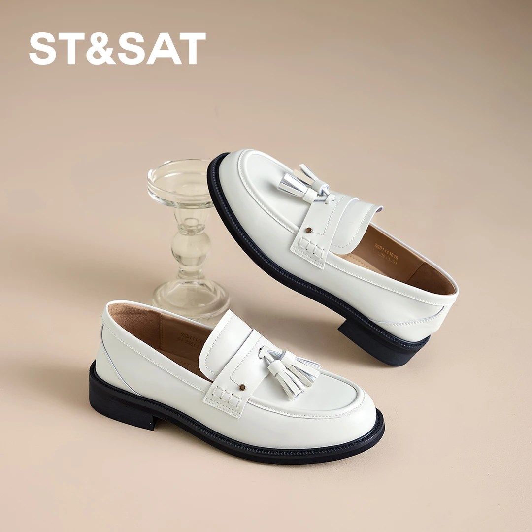 星期六新款上班平底轻奢小皮鞋百搭轻职风乐福鞋职场优雅气质单鞋