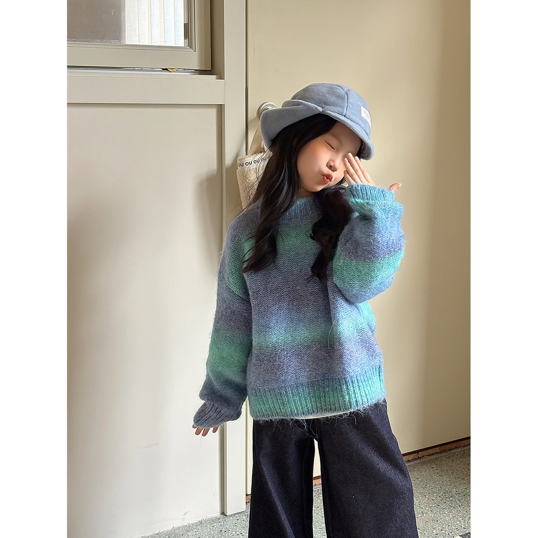 Harper kids 韩系女童休闲百搭渐变色宽松设计感毛衣 H25A360876