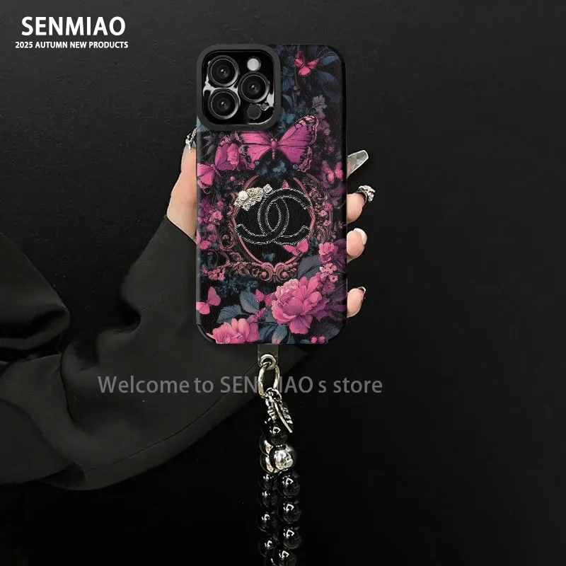 轻奢小羊皮小香风玫瑰适用苹果17华为vivo小米oppo手链手机壳女