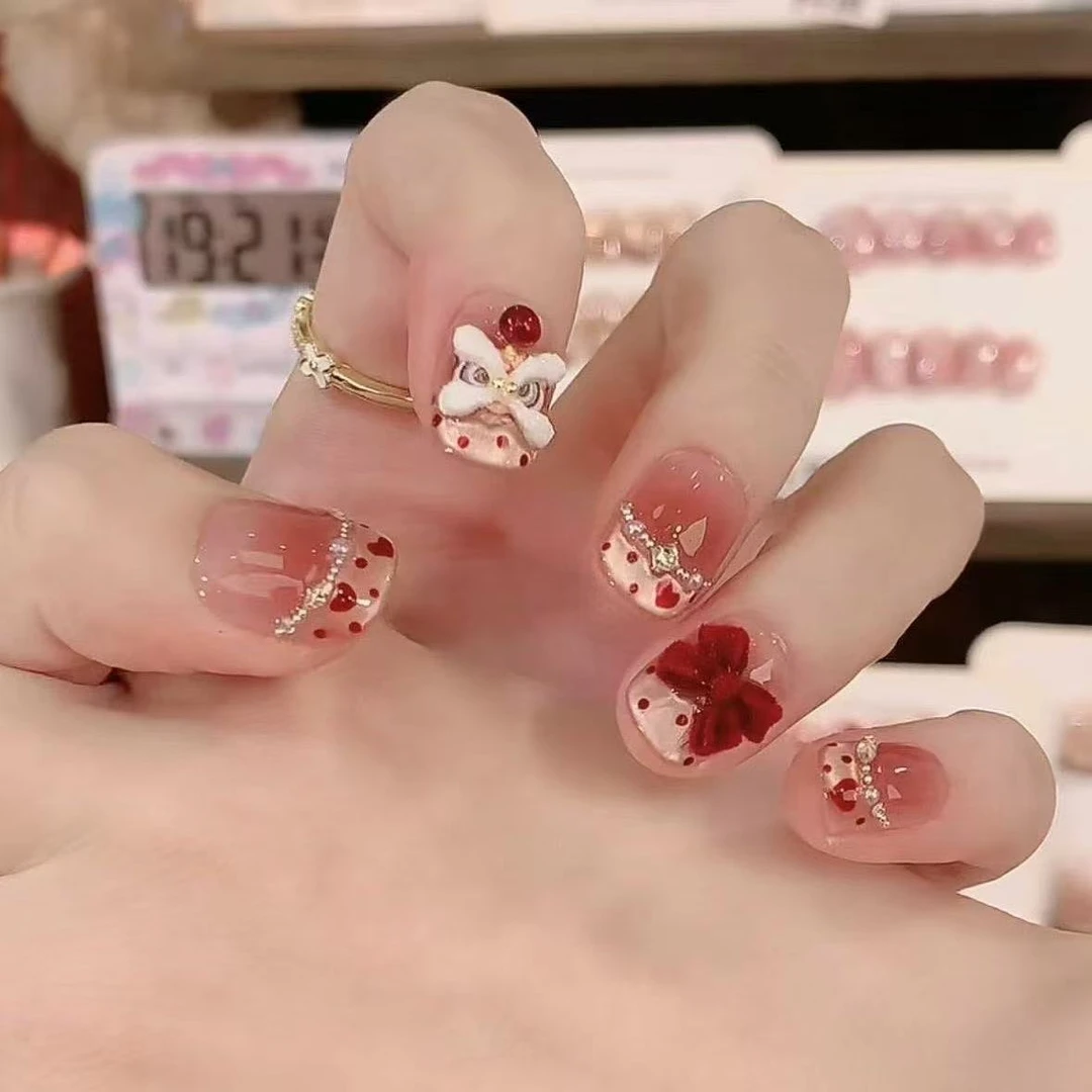 醒狮-纯手工穿戴甲新年款美甲可重复穿戴十片装美甲美甲穿戴甲片