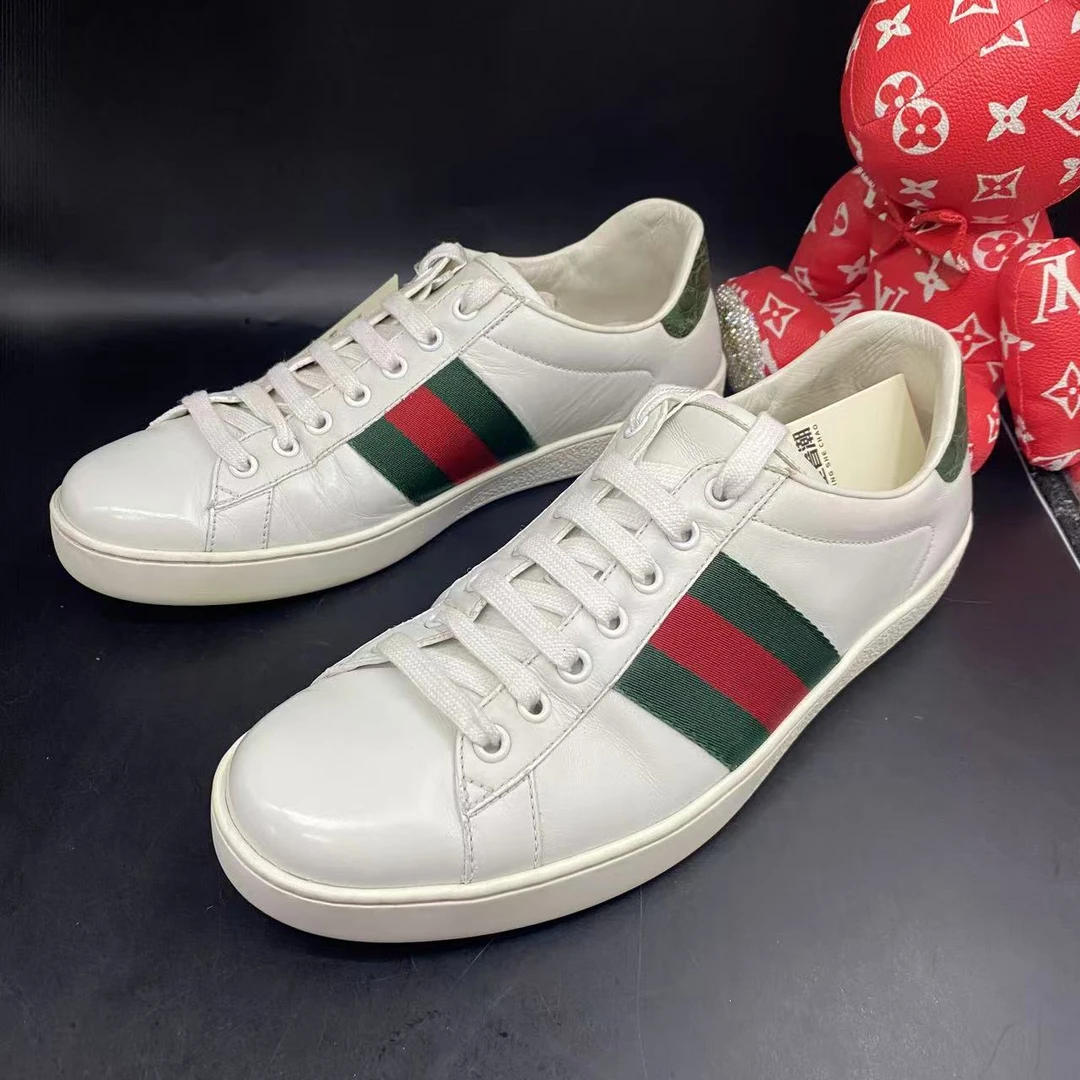 95新 GUCCI/古驰 白色ACE简约时尚舒适板鞋41欧码cg010