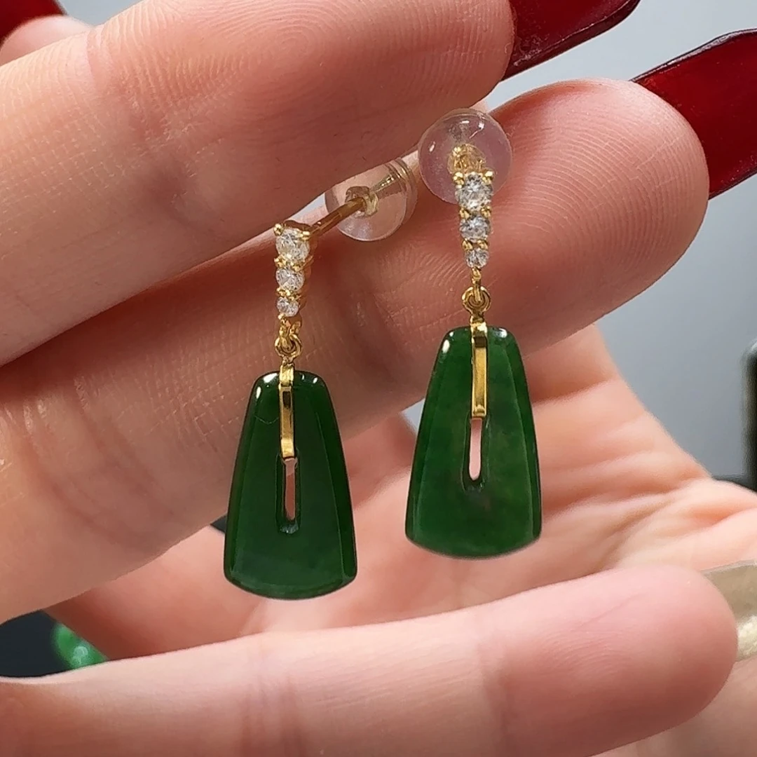 翡翠耳饰18K金镶嵌柠**乐耳饰