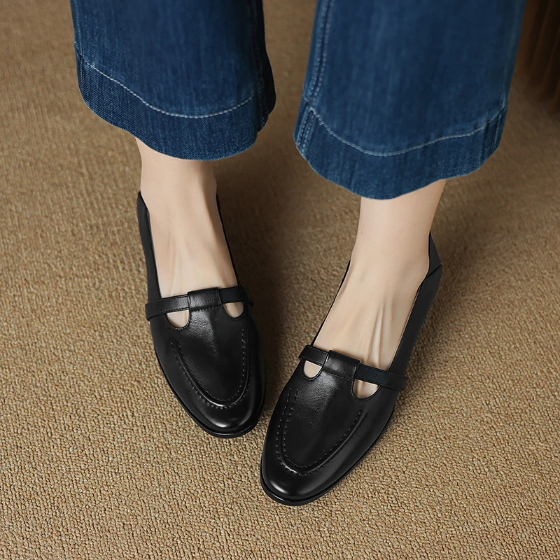 牛皮3.5公分/时尚英伦风软底复古真皮单鞋中跟圆头舒适百搭乐福鞋