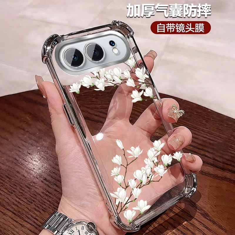 中国风适用荣耀500手机壳四角防摔气囊pro透明全包带镜头膜花朵女