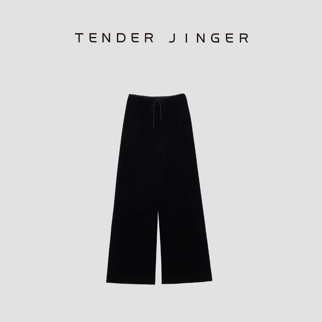 Tender Jinger【专柜】高腰抽绳显瘦丝绒休闲阔腿裤T2309LFK369L