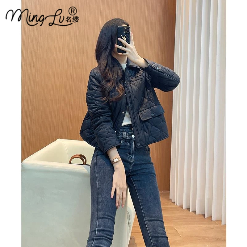 菱格棉服女2025年新款冬季短款小个子保暖时尚二棉薄棉棉衣潮