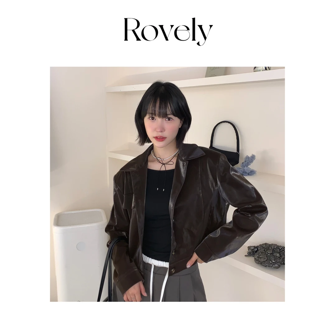 Rovely【Vibe聚光灯】东大门面料ins小众设计反光夹克皮衣外套