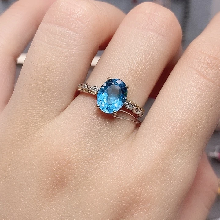 托帕石戒指银S925镶嵌戒指