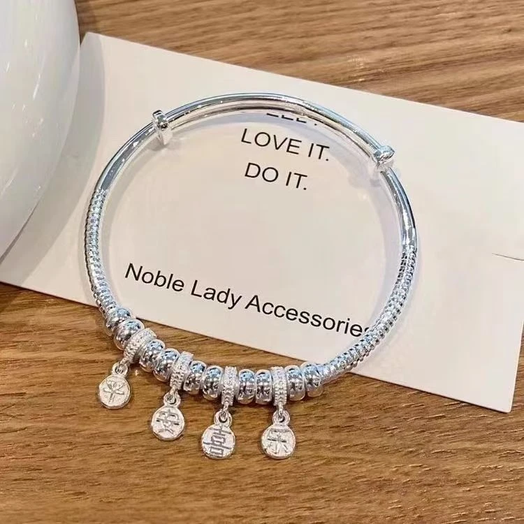 042平安喜乐盘缠手镯简约时尚百搭纯银镯子