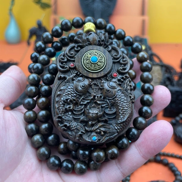 沉香木（0.8✖️108搭配连年有余）5/7印尼天然原雕刻