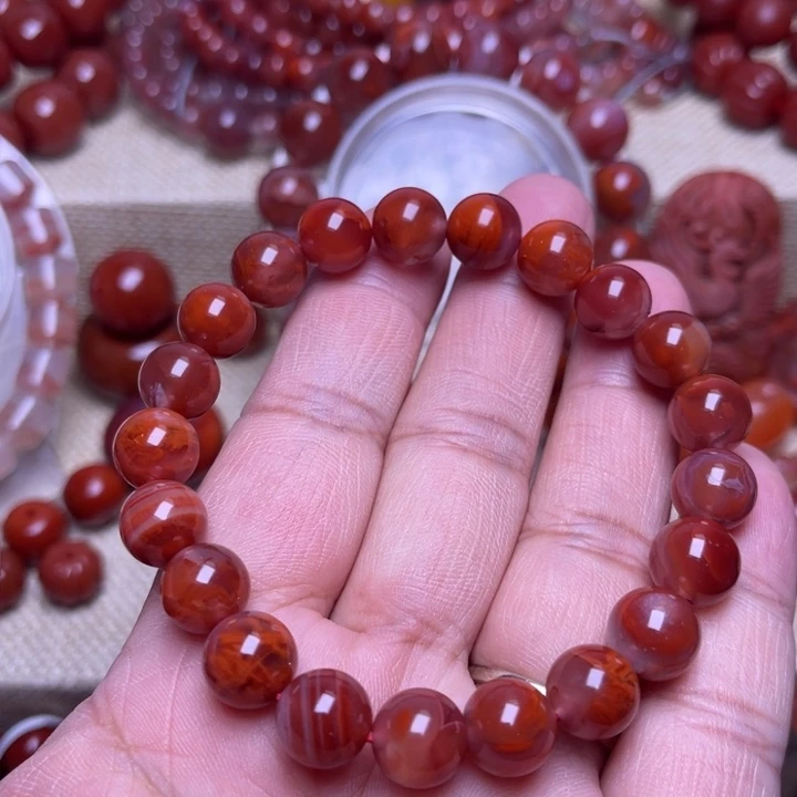 南红玛瑙未镶嵌手链9 M火焰