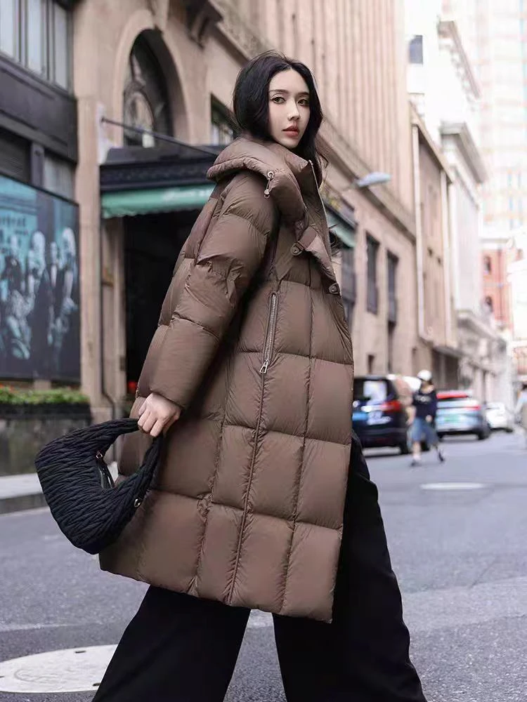 ANYUMO/安妤茉24028白鹅绒大领子羽绒服长款过膝加厚女保暖百搭