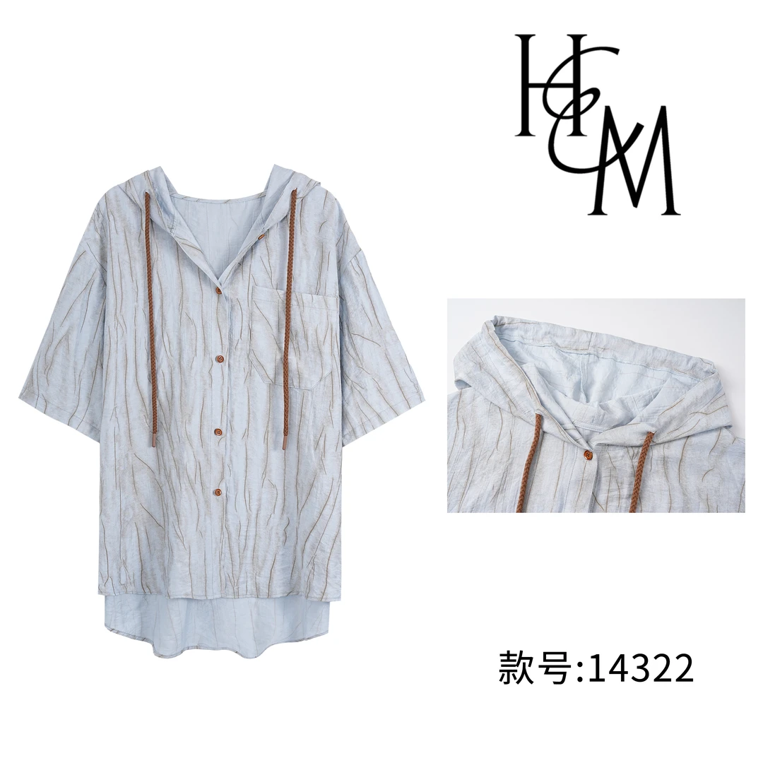 HUIERMAN/慧尔曼时尚设计师款线条感显瘦连帽衬衫【14322】