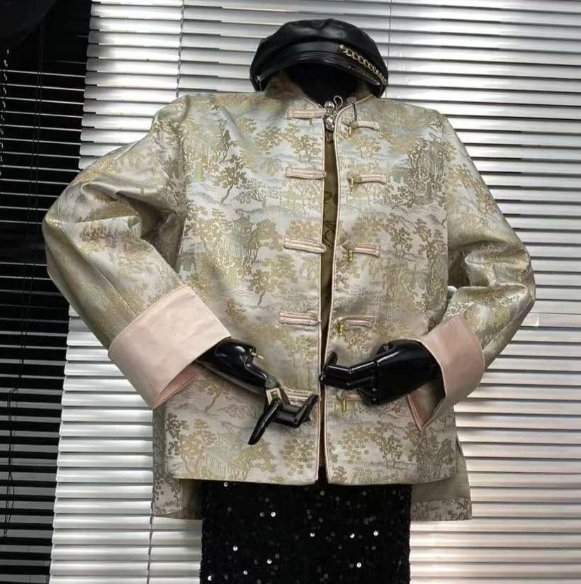 2025春季新款一排扣提花短外套中式气质百搭