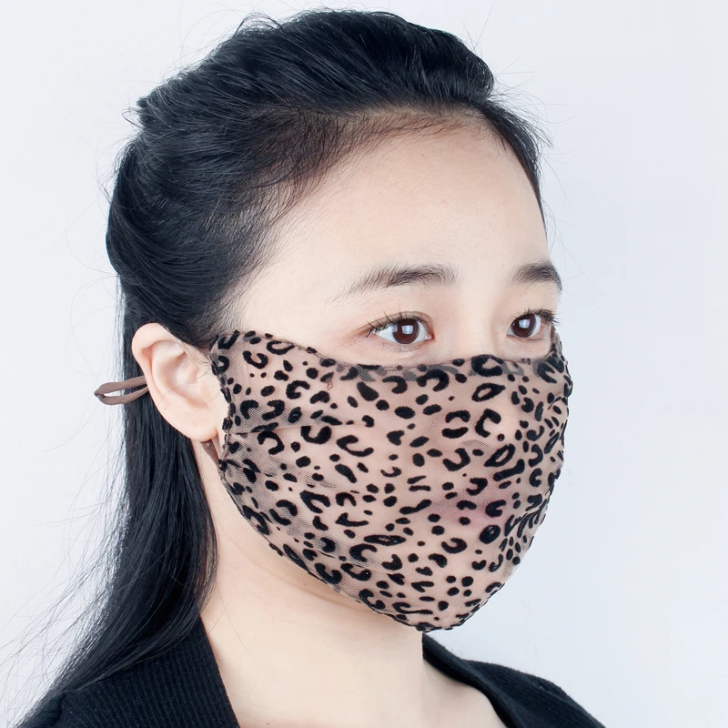 蕾丝夏季薄款可水洗女网纱豹纹成人刺绣女士洋气防紫外线口罩1003