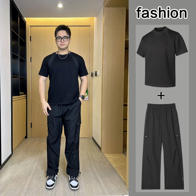 夏季男士短袖T恤韩版修身时尚休闲速干胖人大码夏装百搭衣服潮流