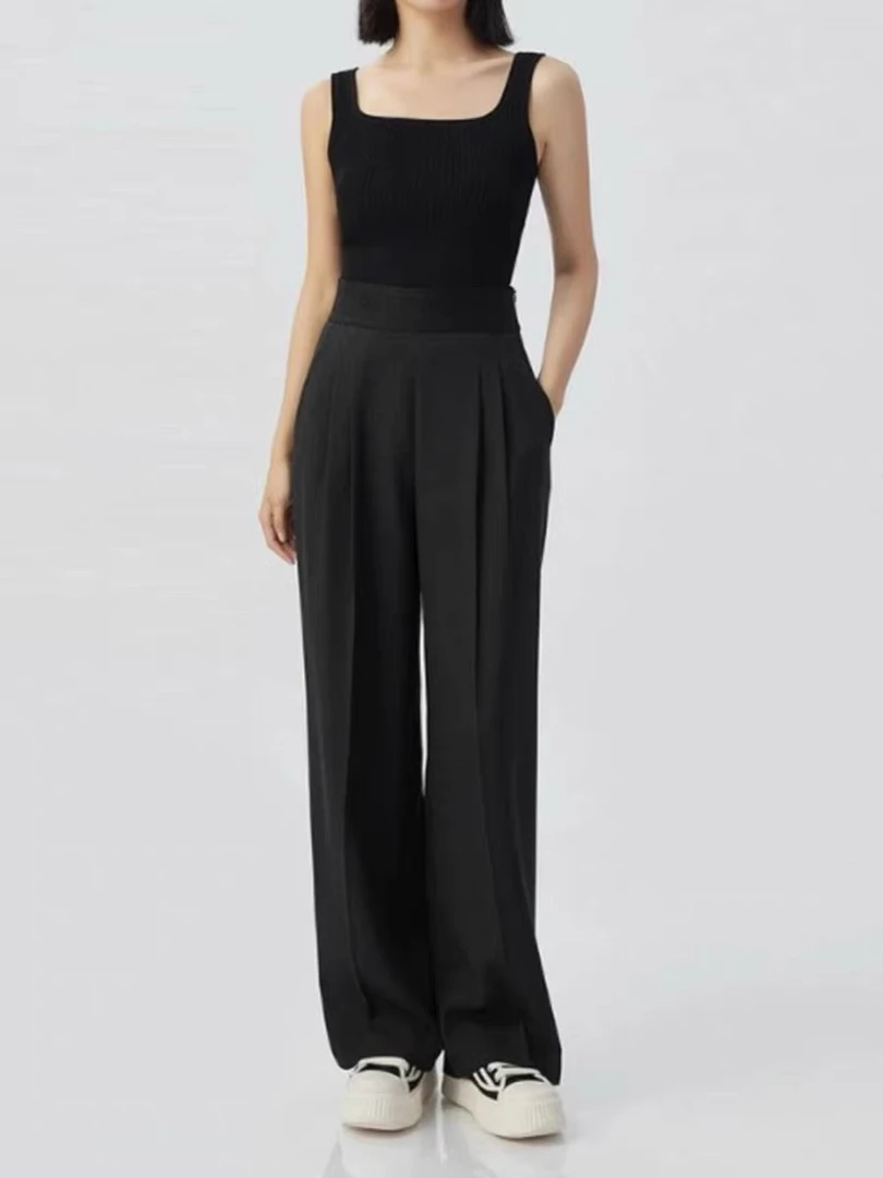 2025春夏新款宽松休闲高腰西裤阔腿巴黎裤直筒裤长裤A100253