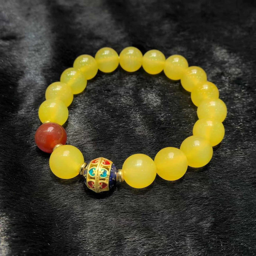 S7701【福嘟嘟】牛黄宝黄玛瑙手串-送礼佳品