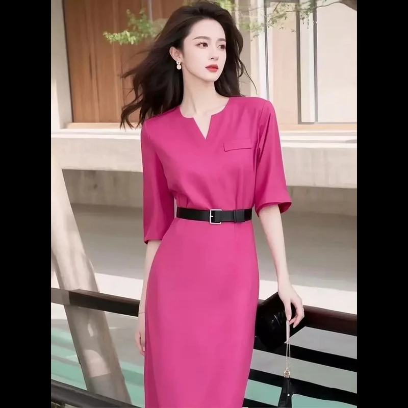 春气质名媛高端女神范高级感今年流行爆款多巴胺穿搭玫红色连衣裙