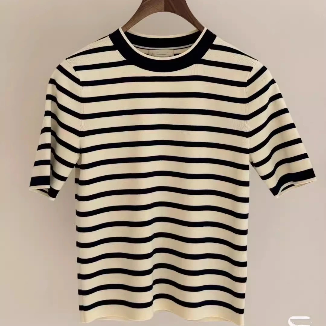 AQY 0099(ICIC之*)新款条纹圆领短袖针织衫