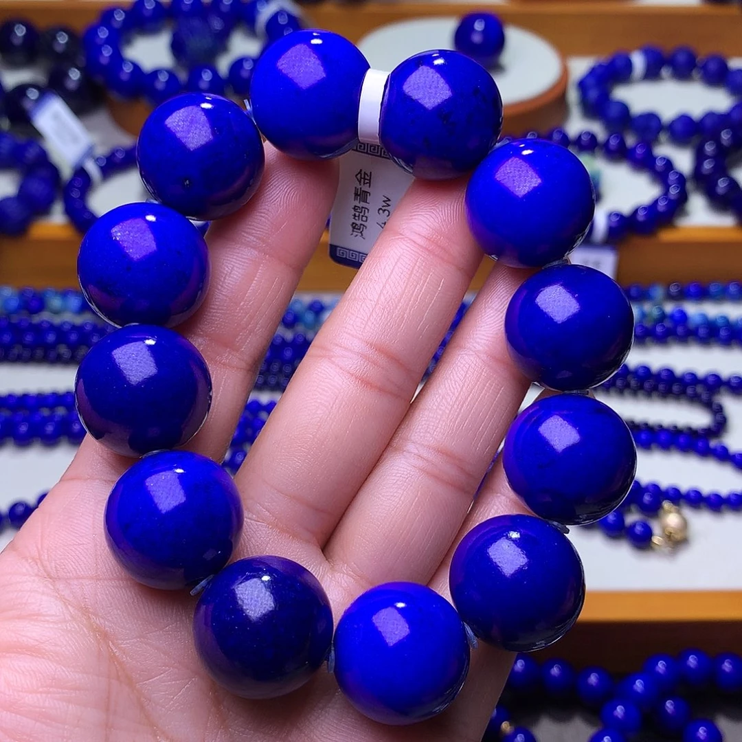 青金石未镶嵌手串18m顶级帝王蓝大颗粒