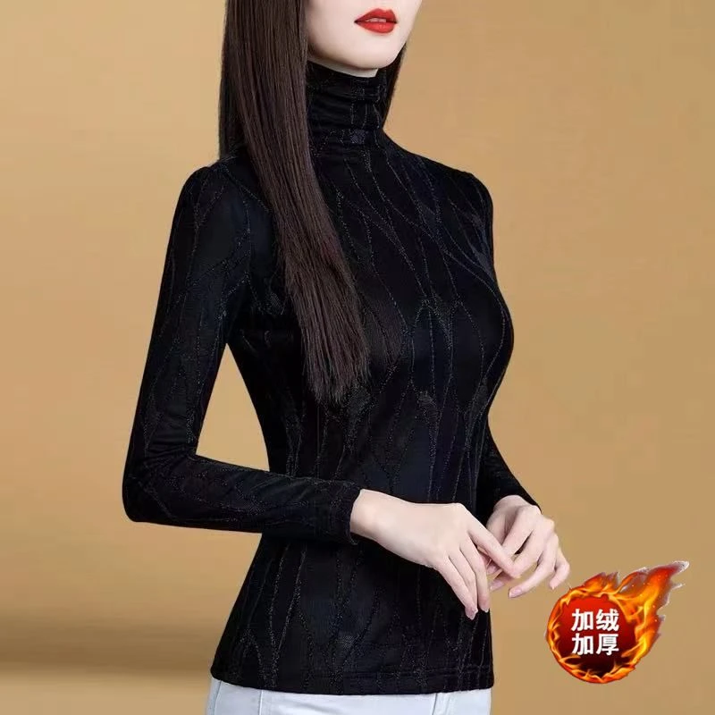 GF#231 加绒打底衫女秋冬内搭新款冬季加厚女装百搭修身高领上衣