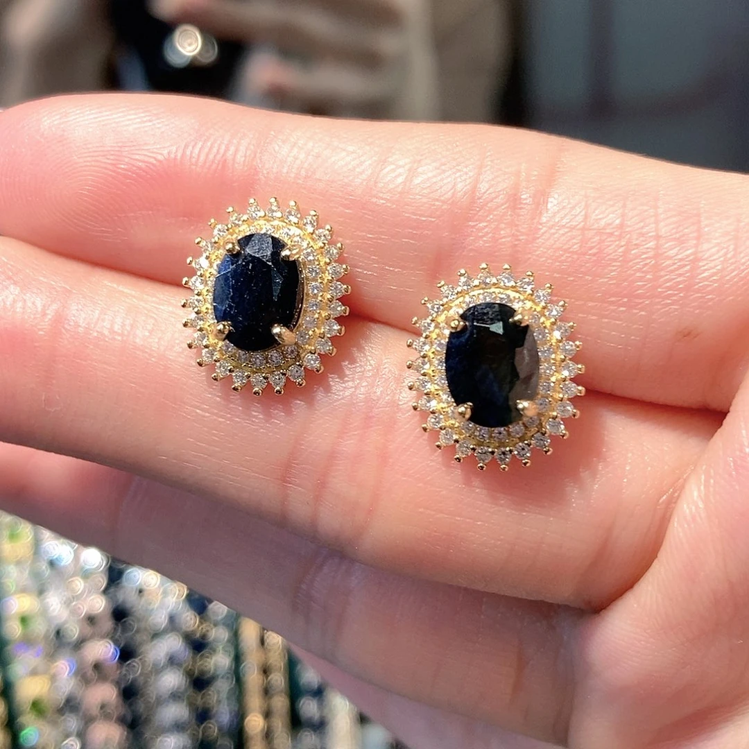 蓝宝石耳饰银S925镶嵌