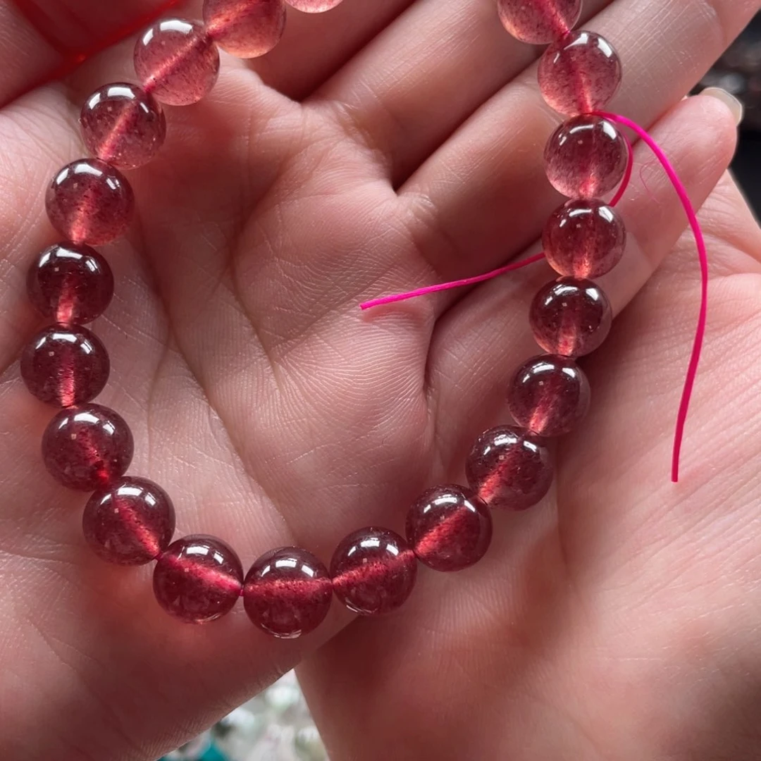 水晶手链未镶嵌天然高货鸽血红草莓晶9.0mm
