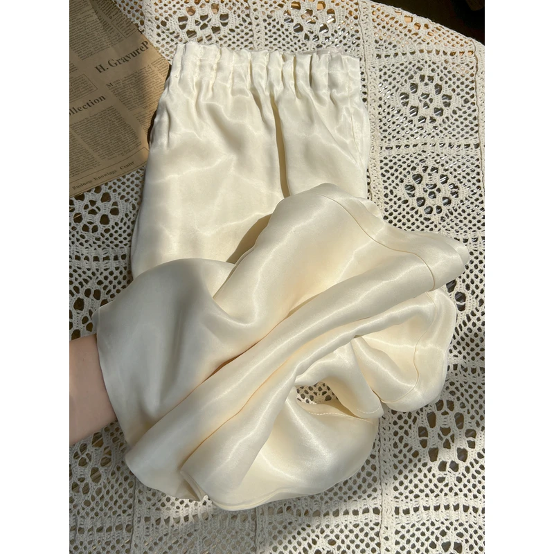 大码中式国风缎面阔腿裤女夏2025新款高腰垂感冰丝休闲直筒拖地裤