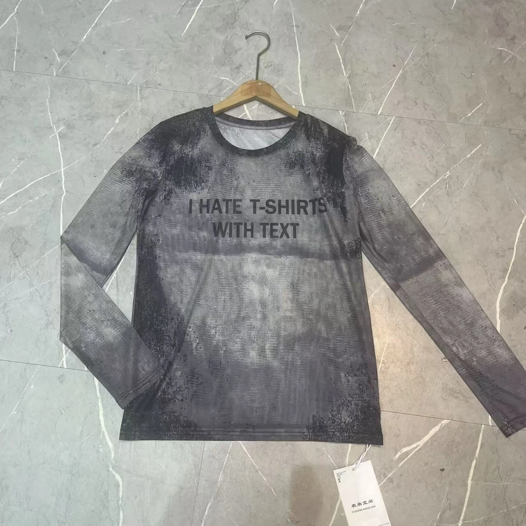 g210 欧货宽松型渐变灰色字母T恤潮流长袖常规印花防晒