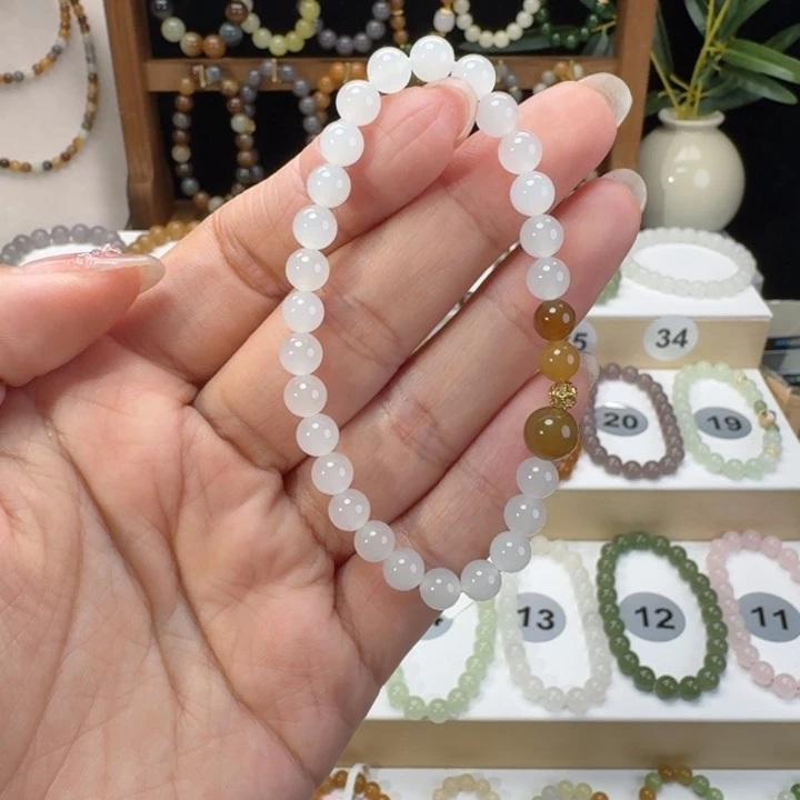 和田玉未镶嵌手串卡6白玉设计款