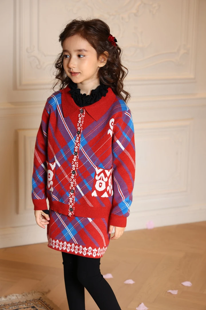 艾特莱斯套装女童套装毛衣针织半身裙马甲儿童宝宝春秋