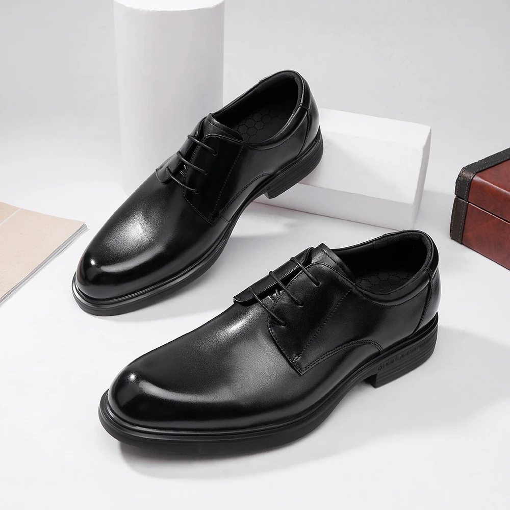 670真皮防滑减震正装西装商务休闲婚礼英伦系带鞋内增高男士透气