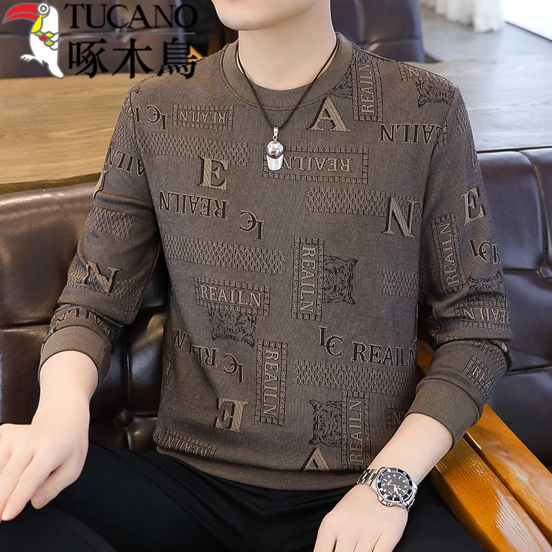 啄木鸟正品高档卫衣圆领休闲男士t恤长袖韩版潮流大码打底衫上衣