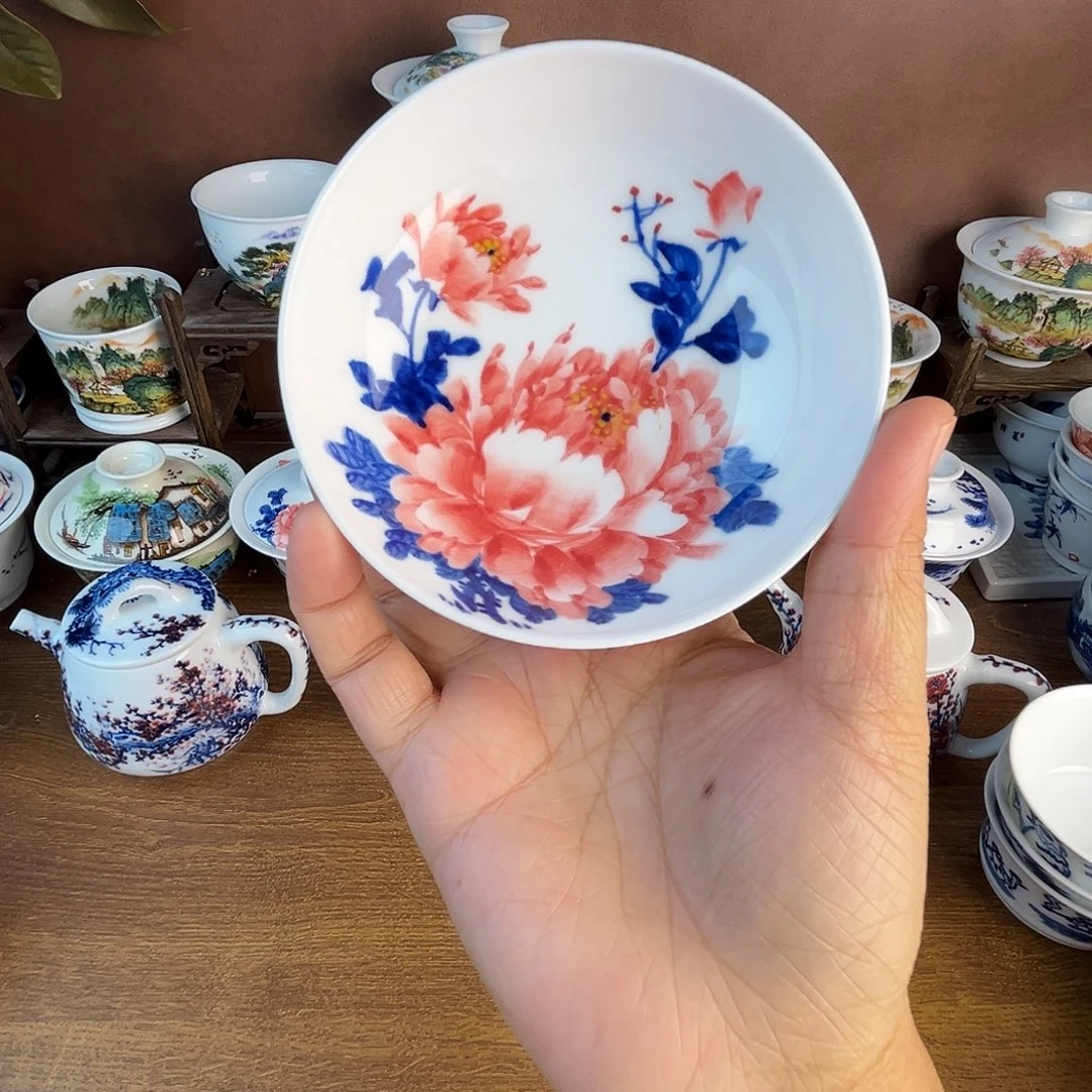 忠意堂釉下彩红牡丹