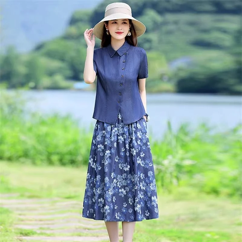 减龄连衣裙女套装2025夏季新款高端遮肚子显瘦夏天薄款两件套裙子