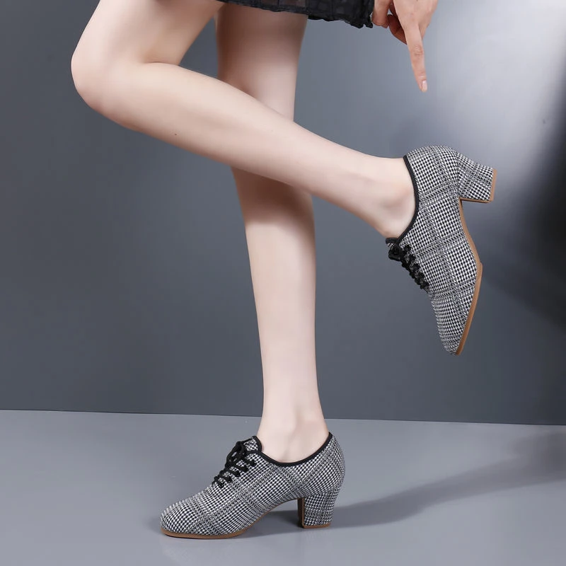 海云丹斯①千鸟格时尚版型交谊舞广场舞摩登舞牛筋底舞蹈鞋