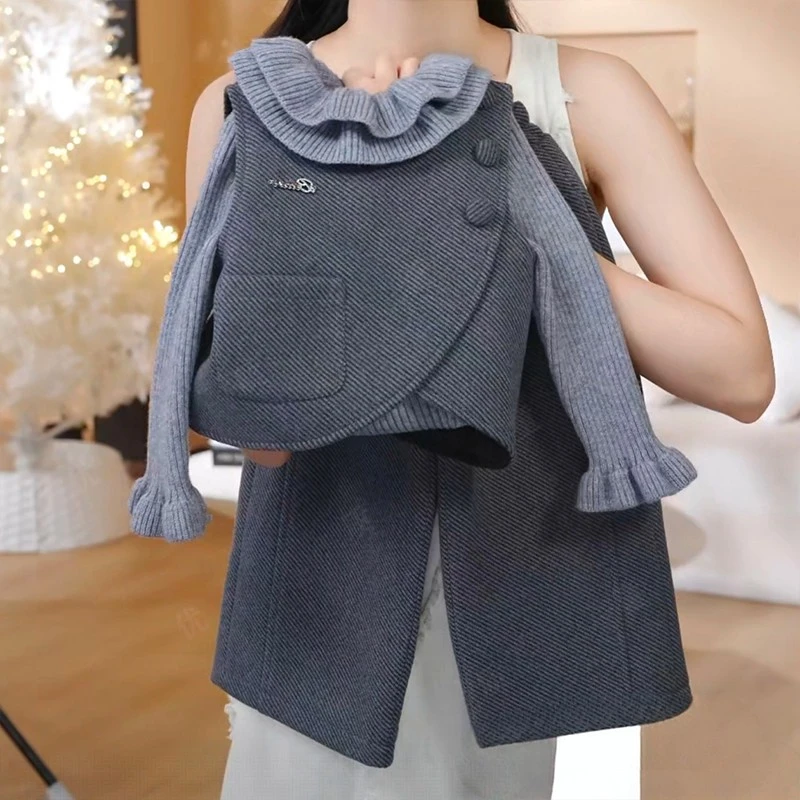 童泰【断码】女童毛衣套装秋冬季2025新款儿童洋气毛呢马甲秋