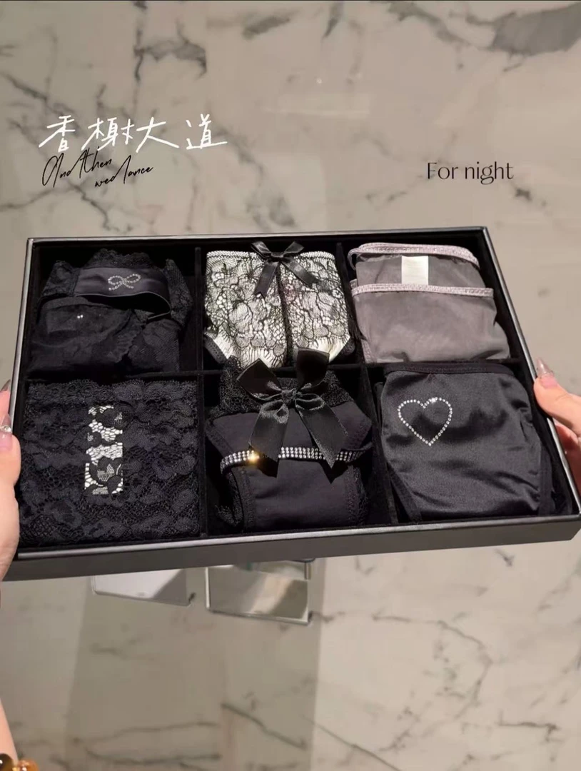 XIALUO【香榭大道】轻奢6条装法式高级感蕾丝小香性感黑色系内裤女