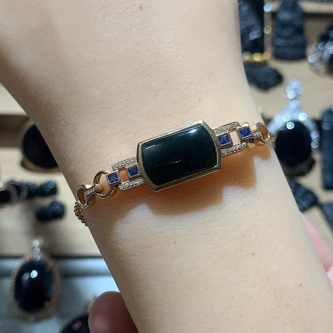 18K金镶嵌手链翡翠墨翠