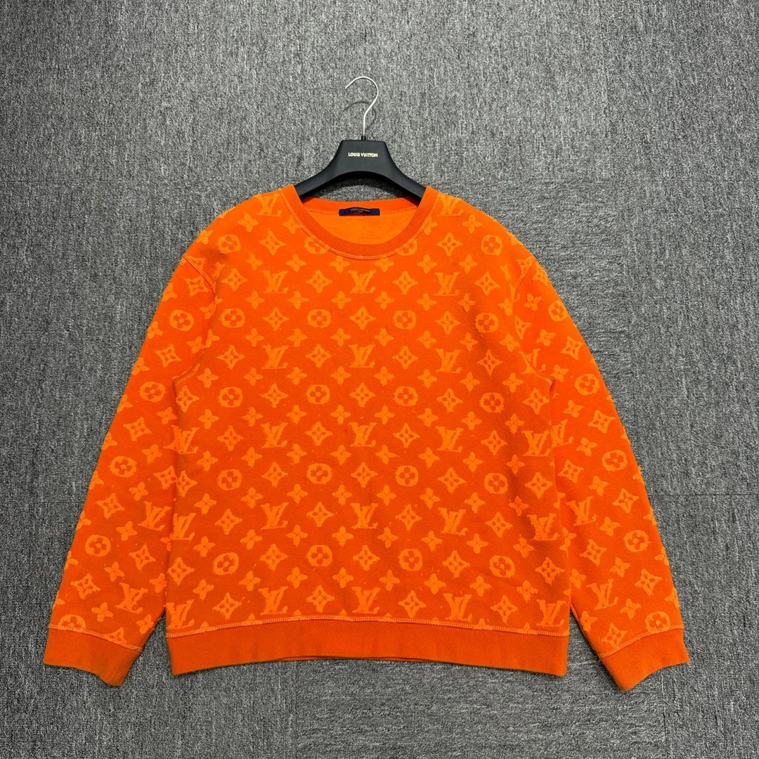 99新 LouisVuitton/路易威登 橙色植绒老花 满印 卫衣/L码/06291