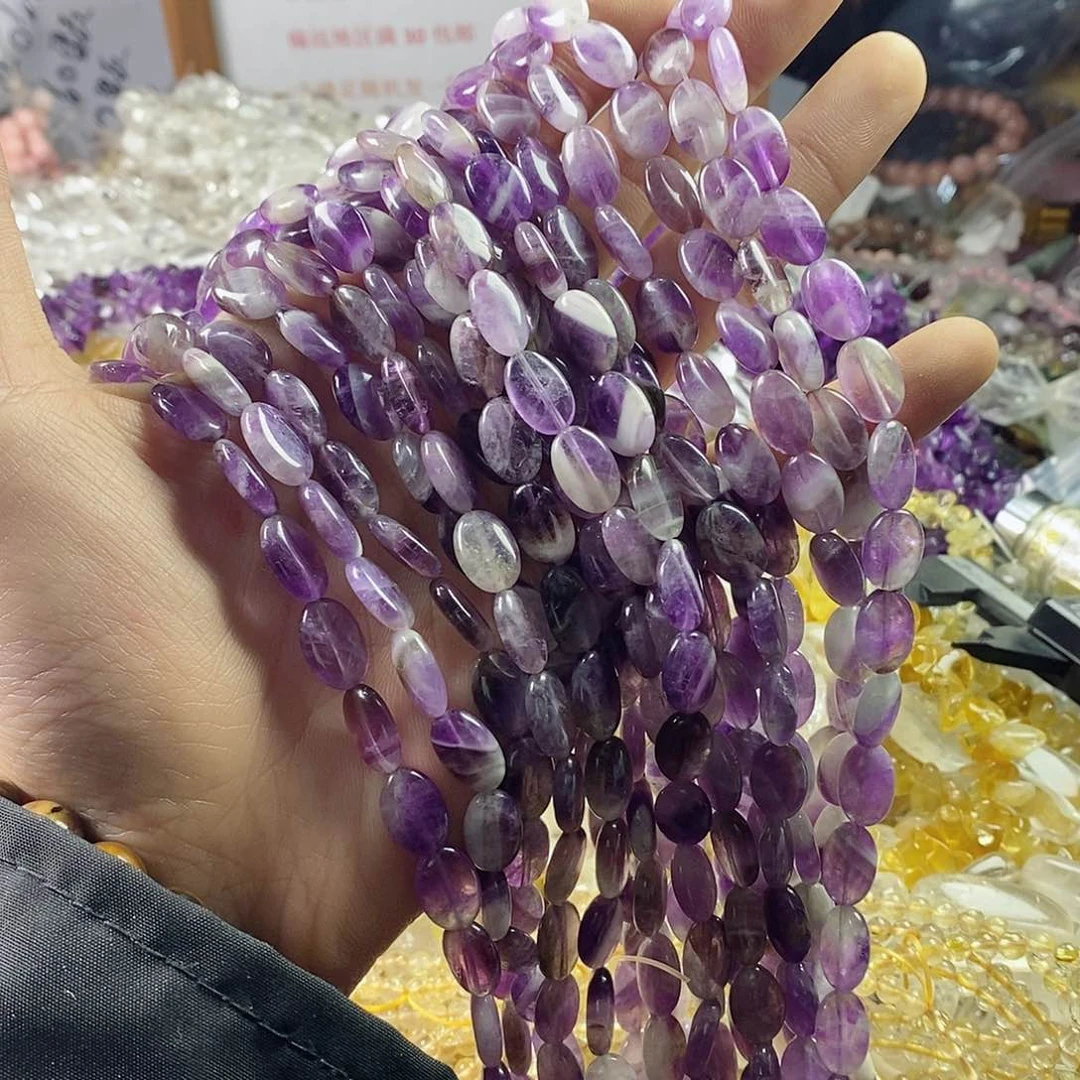 玛瑙/玉髓珠宝半成品未镶嵌一条8×12梦幻紫晶蛋型C242