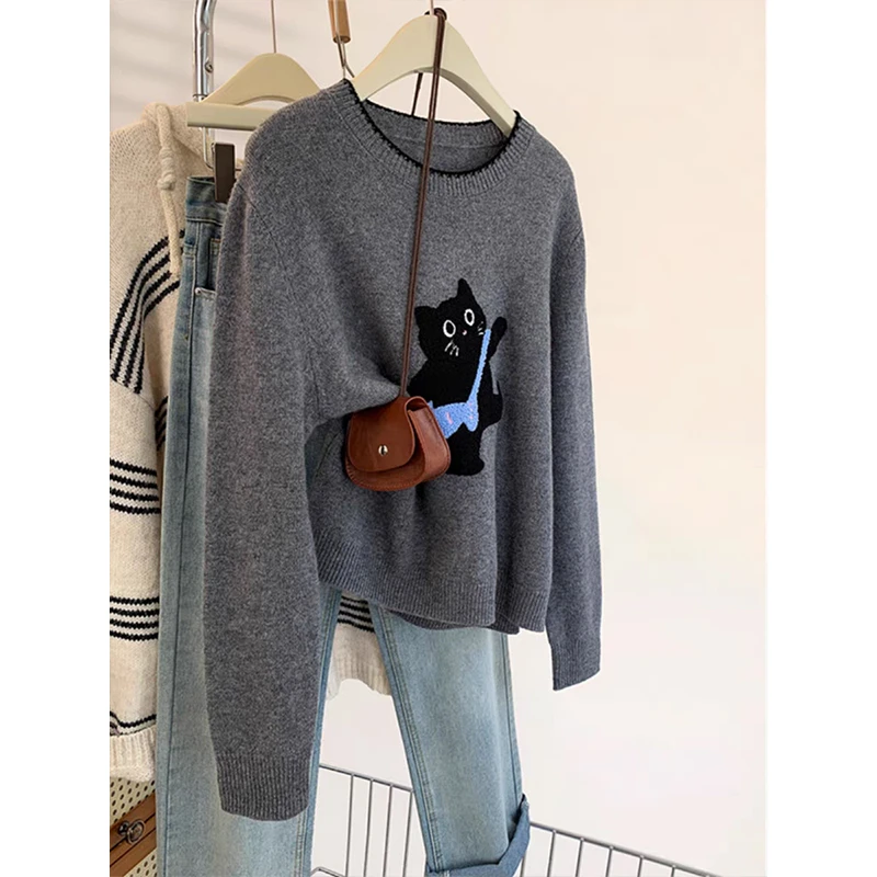 【590小猫钓鱼】早秋新款宽松设计感上衣女针织衫显瘦