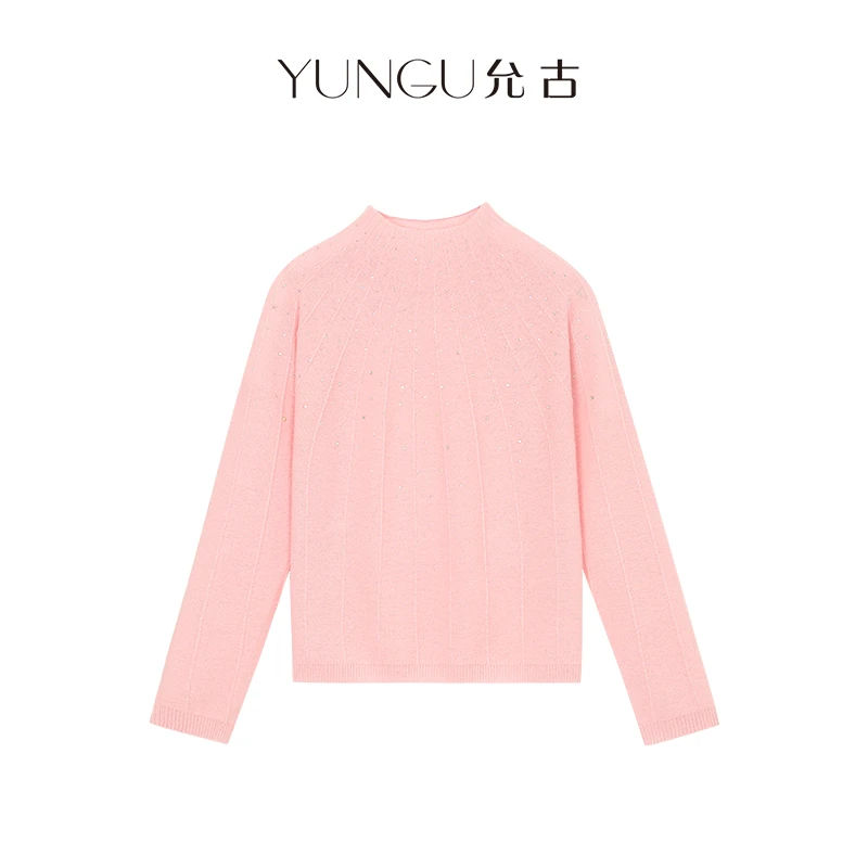 YUNGU允古【F48】【双12年终大促】重工绵羊毛亮钻无缝锁骨边针织衫D