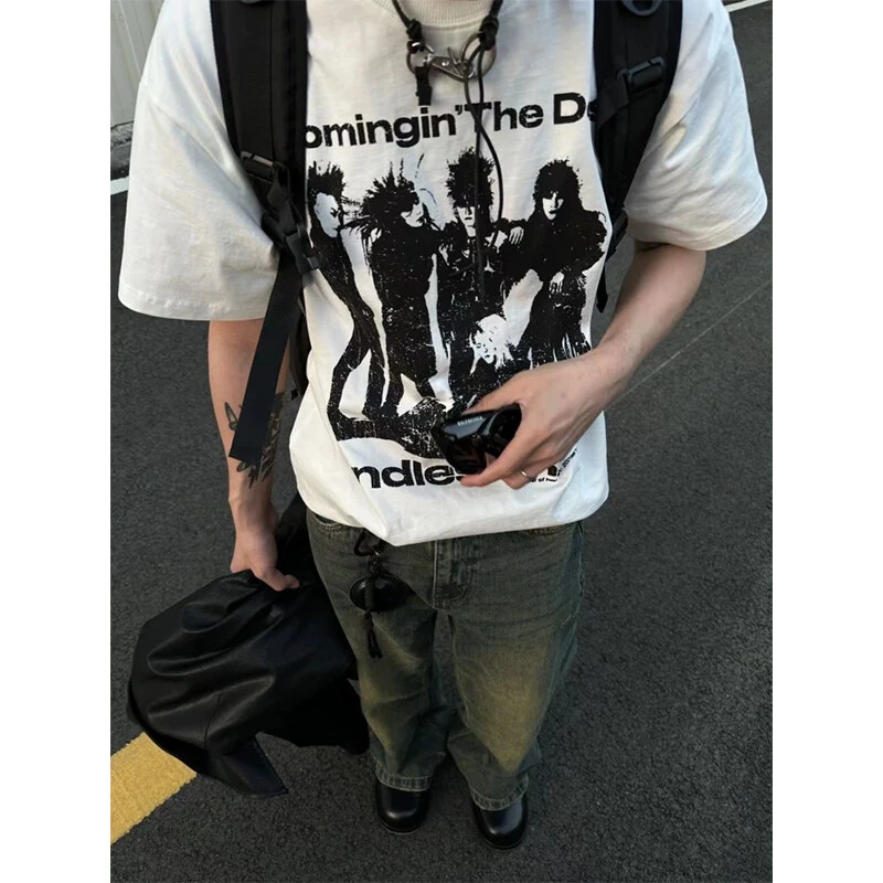 260g重磅复古摇滚印花短袖T恤男夏季美式潮牌纯棉半袖半截袖上衣