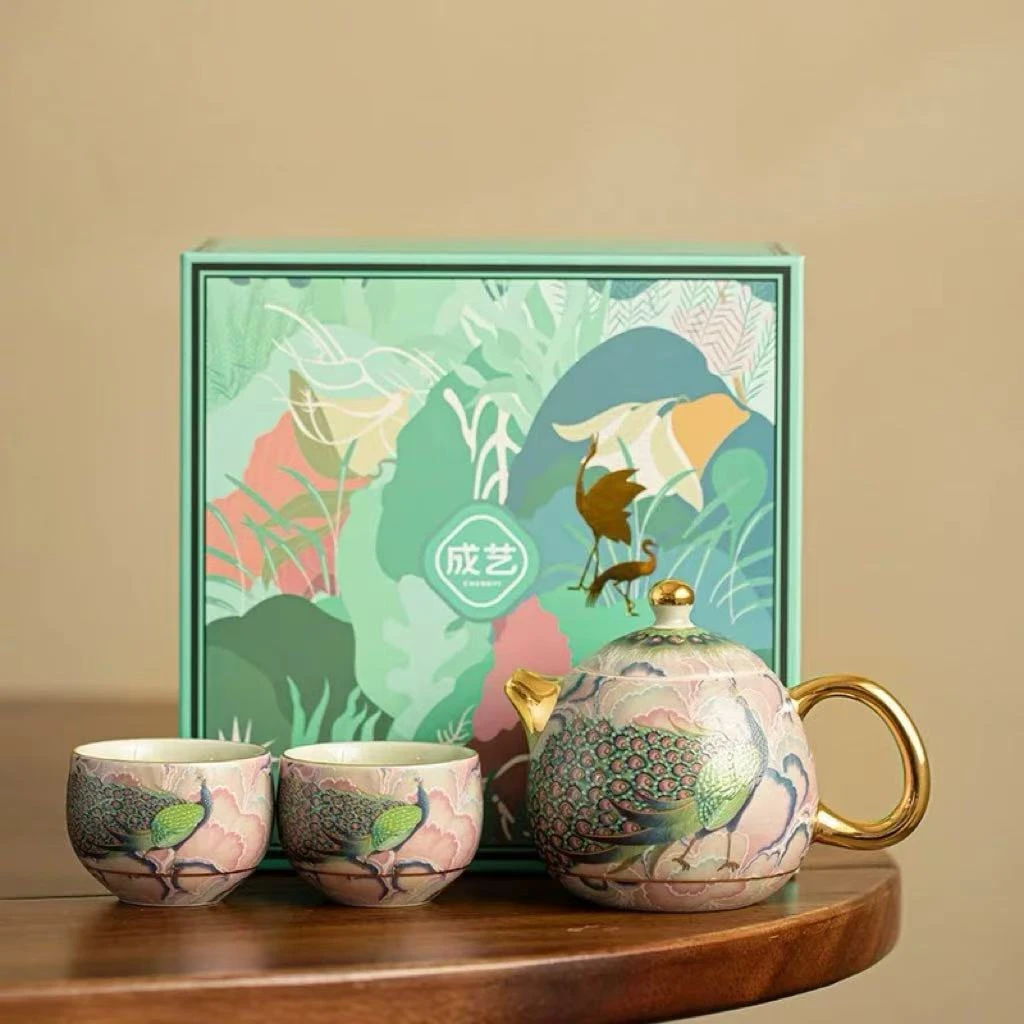 ZH012-孔雀龙胆壶一壶两杯套装+茶盘